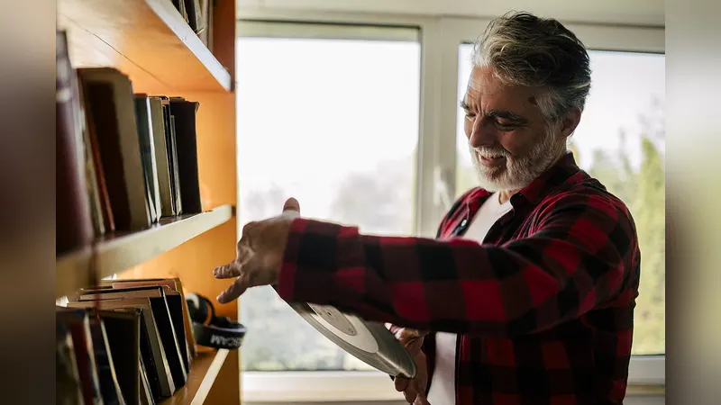 Shelves of vinyl records in a personal music collection